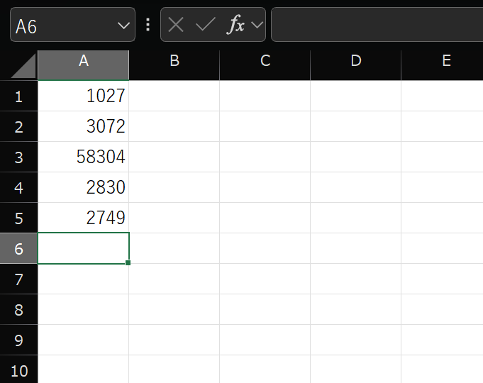 説明の写真_合計結果を表示したいセル（例：A6セル）を選択します。